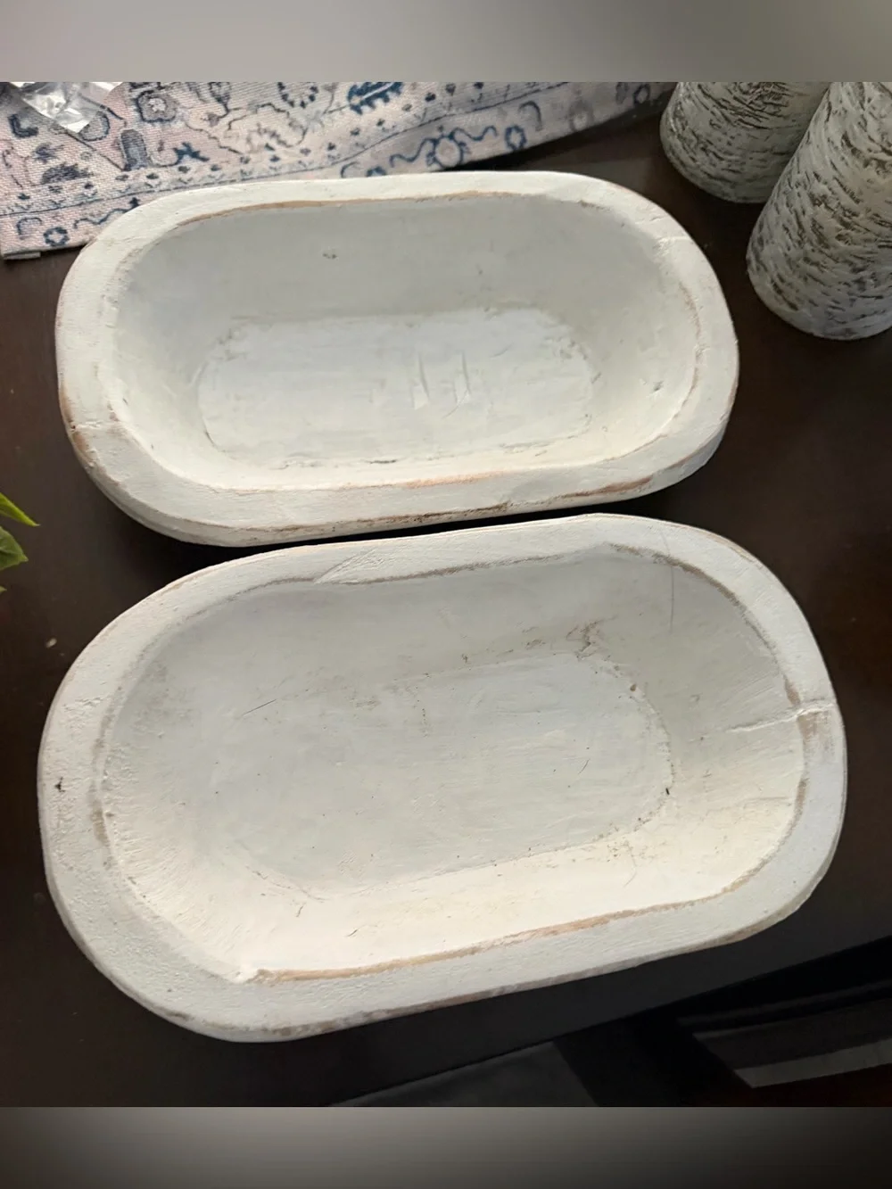 2 White Decorative Oval Wood Dough Bowl - Home Bath Accent